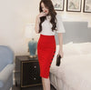 Midi Skirt Slim OL Sexy Open Slit Button
