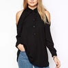 Off Shoulder Long Sleeve Collar Blouse Casual