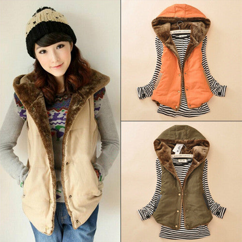 Waistcoats Length Jacket Hooded Thick