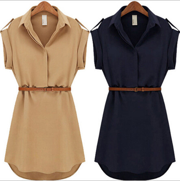 Summer Shirt V-Neck Short A-Line  Chiffon Dress