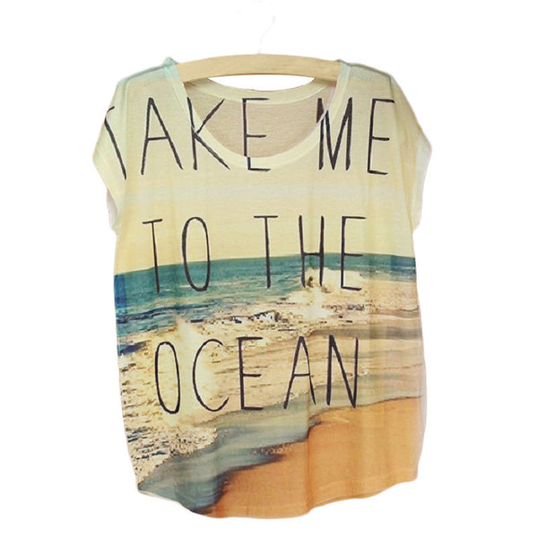 Sea Wind Scenery Print Tops Tee Shirts