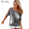 Feather Print Off Shoulder Loose Blouse