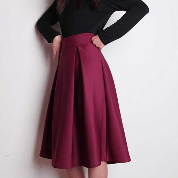 Pleated Midi Skirt High Waist